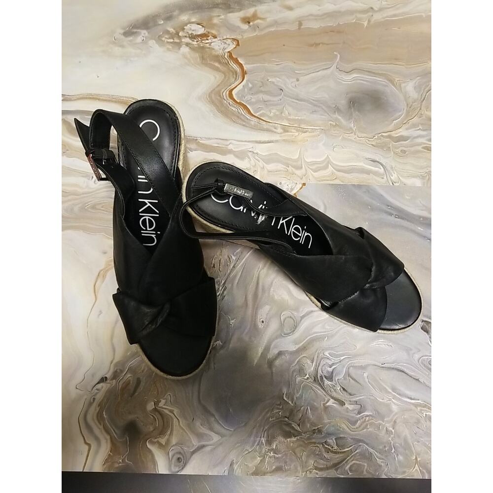 Calvin Klein 10M Brennah Black Criss Cross Wedge Sandals